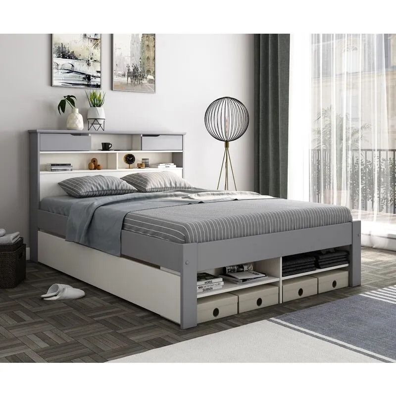 Bedmaster Fabio Grey and White Wooden Bed King Size With 1 Drawer