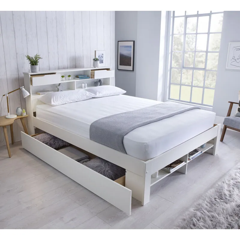 Bedmaster Fabio Wooden Storage Bed With 1 Drawer in White Size: King - White - Size: King