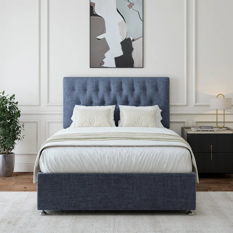 Bedmaster Linen Divan Base & Button Headboard in Black Size: King - Black - Size: King