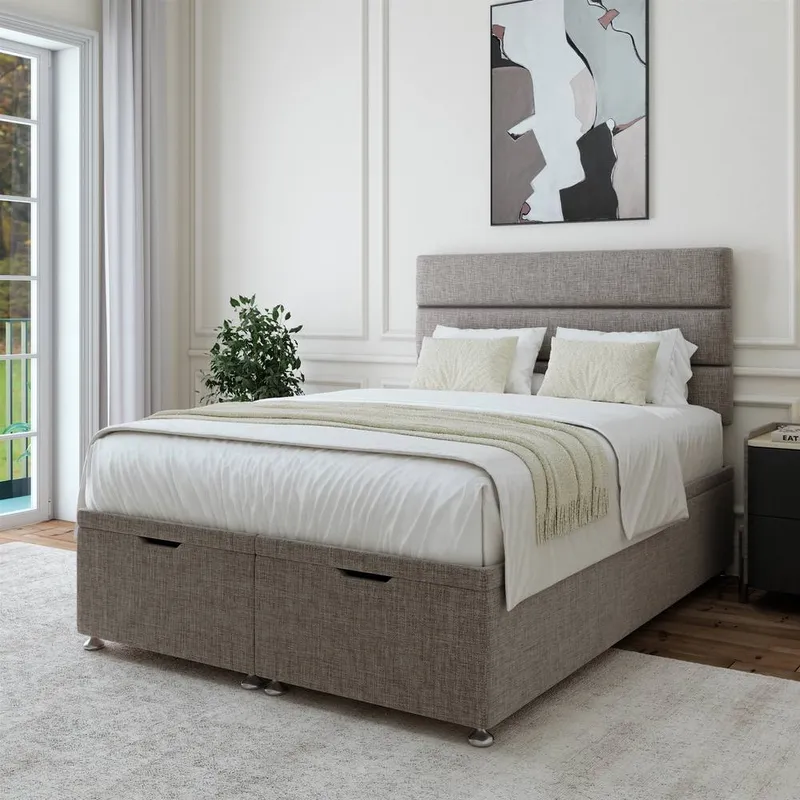 Bedmaster Linen Ottoman Divan Base in Grey Size: Double - Grey - Size: Double
