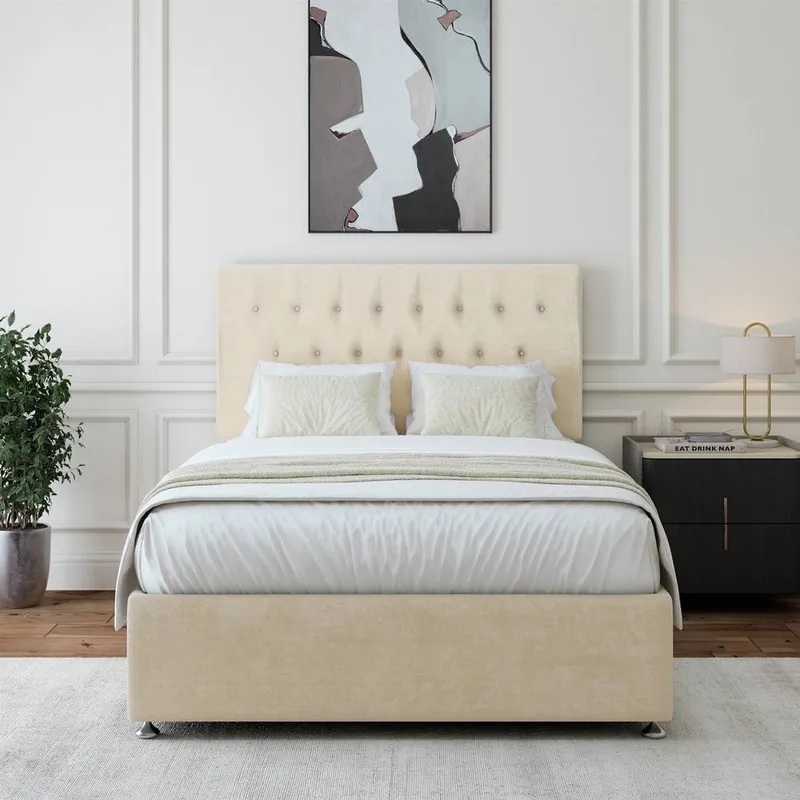 Bedmaster Luxury Velvet 2 Drawer Divan Base & Button Headboard in Natural Size: King - Natural