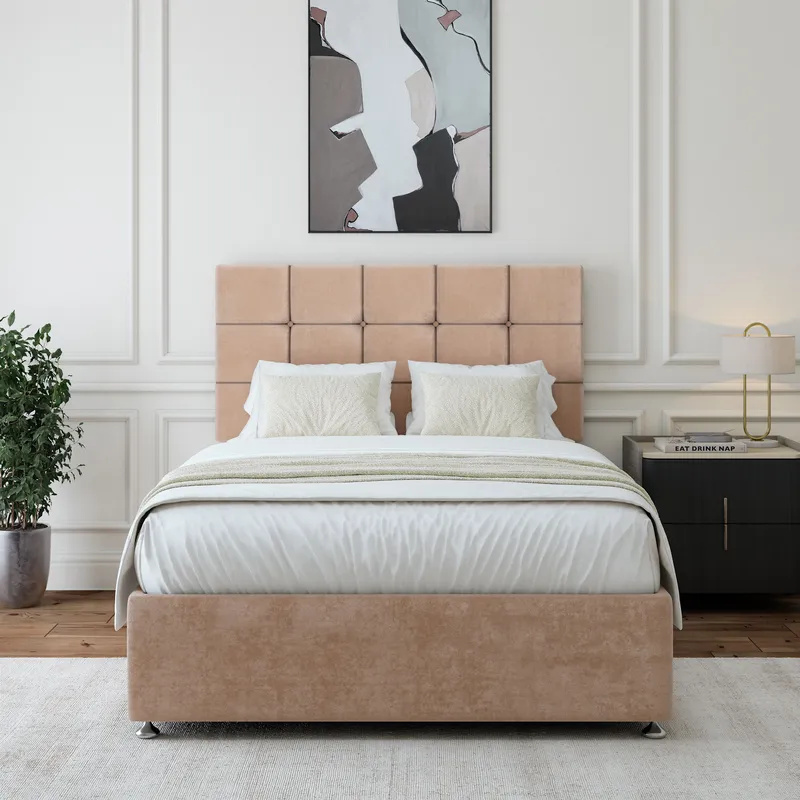 Bedmaster Luxury Velvet 4 Drawer Divan Base & Square Headboard in Light Brown Size: Small Double Light Brown Small Double