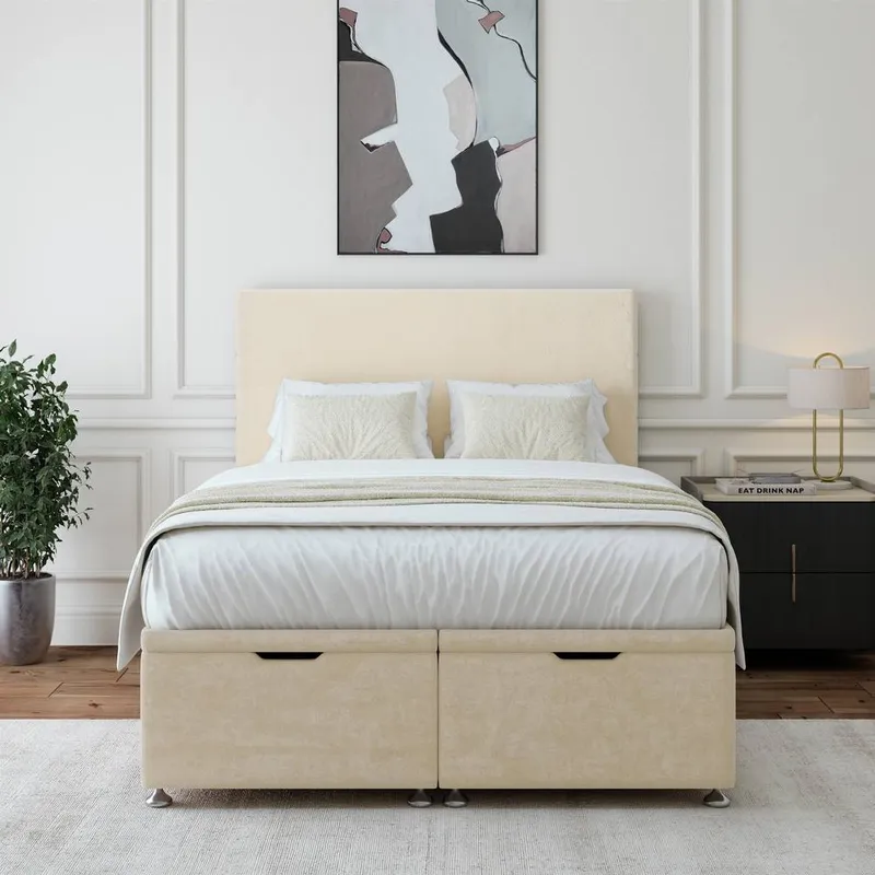 Bedmaster Luxury Velvet Ottoman Divan Base in Natural Size: Single - Natural - Size: Single