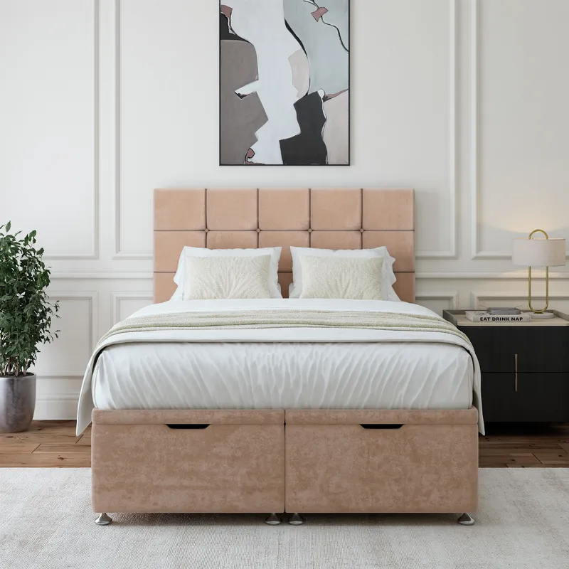 Bedmaster Luxury Velvet Ottoman Divan Base & Square Headboard in Light Brown Size: King Light Brown King