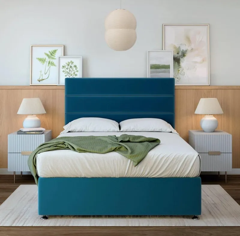 Bedmaster Neptune Spring Plush Velvet Divan Set in Blue Size: King - Blue - Size: King