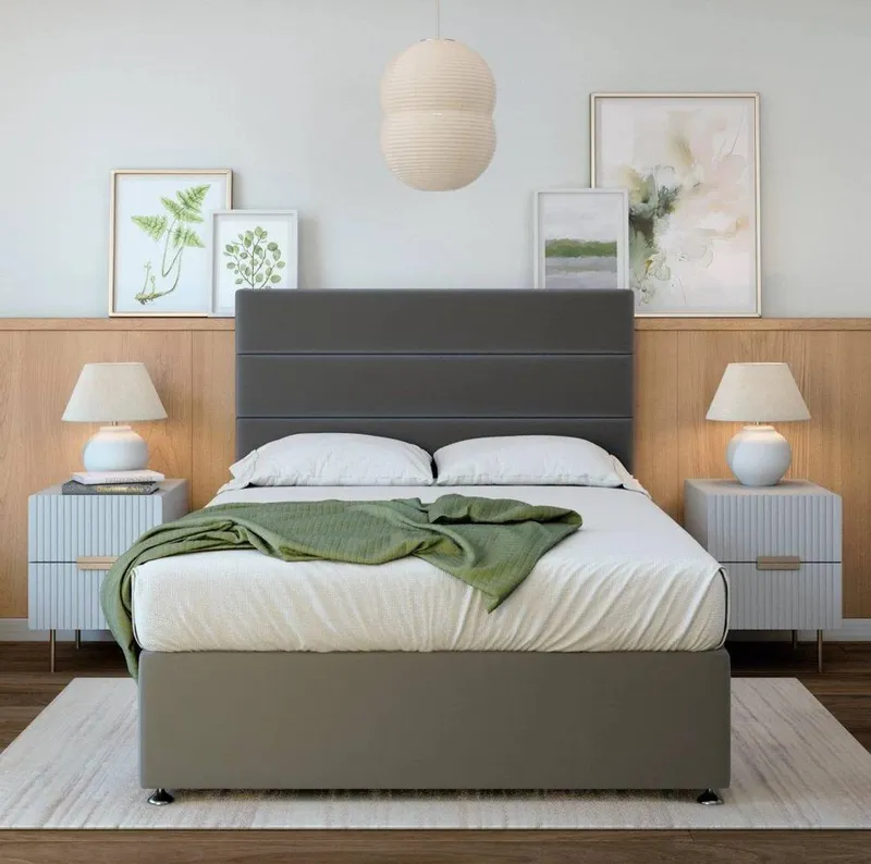 Bedmaster Neptune Spring Plush Velvet Divan Set in Grey Size: King - Grey - Size: King