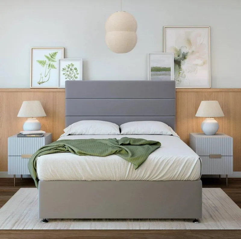 Bedmaster Neptune Spring Plush Velvet Divan Set in Silver Size: King - Silver