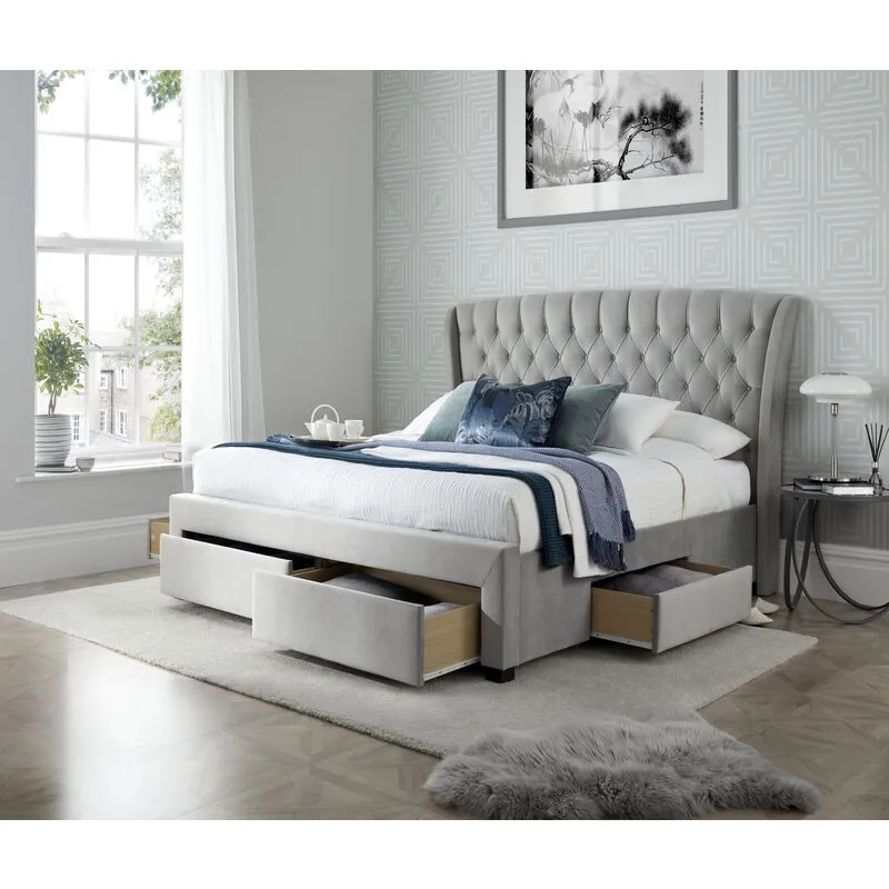 Bedmaster Newton Grey Velvet 4 Drawer Storage Bed Double