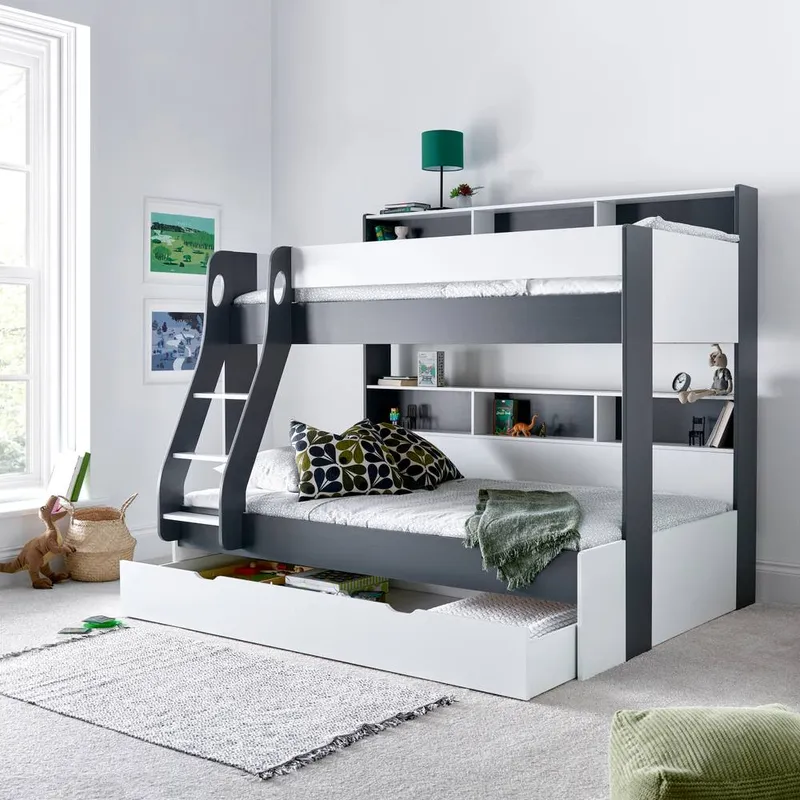 Bedmaster Oliver Triple Sleeper Storage Bunk Bed With Drawer in Grey Size: Small Double - Grey