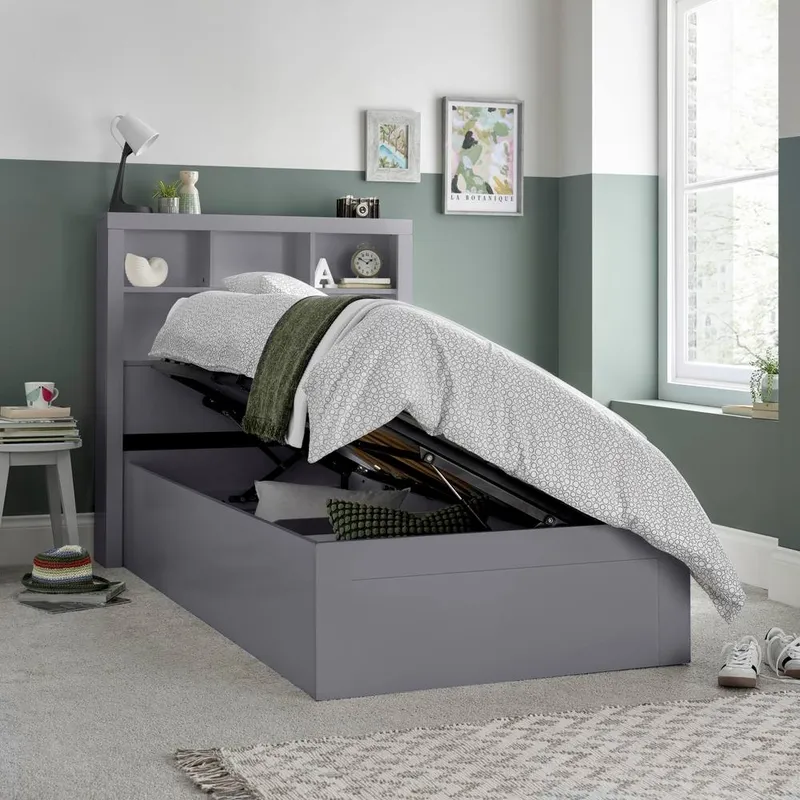 Bedmaster Oscar Wooden Bookcase Ottoman Storage Bed in Grey Size: Single - Grey