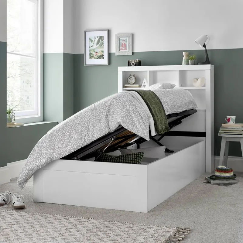 Bedmaster Oscar Wooden Bookcase Ottoman Storage Bed in White Size: Single White Single