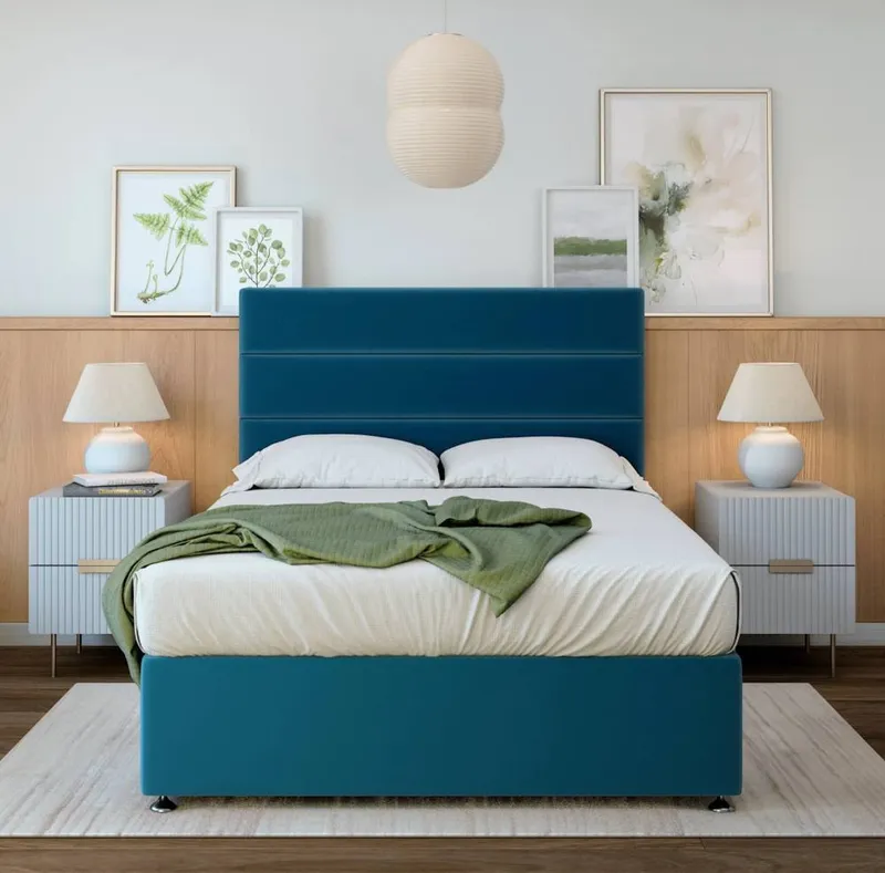 Bedmaster Plush Velvet Divan Base in Blue Size: Super King - Blue - Size: Super King