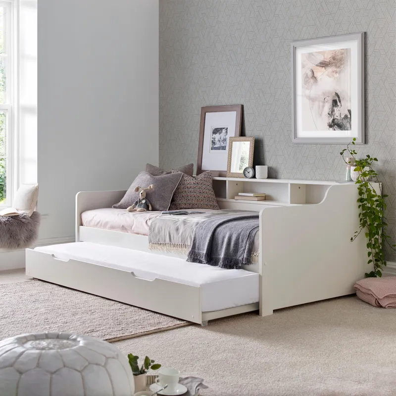 Bedmaster - Tyler Guest Bed And Trundle White With Memory Foam Mattresses