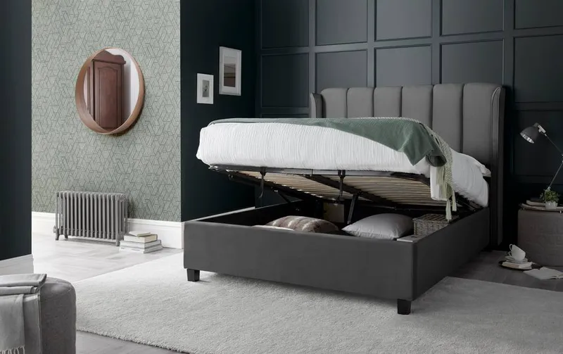 Bedmaster Unisex Aurora Velvet Ottoman Bed in Grey Size: King Grey King female