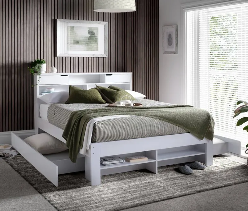 Bedmaster Unisex Fabio Wooden Storage Bed in White Size: King White female