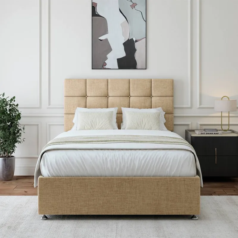 Bedmaster Linen 2 Drawer Divan Base & Square Headboard in Natural Size: Double Natural Double
