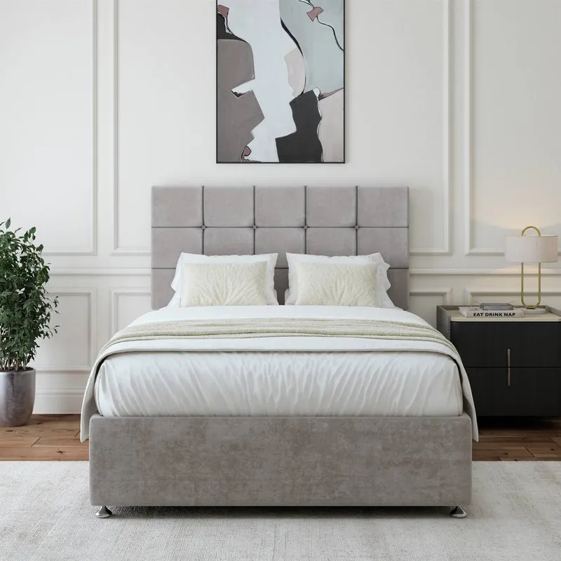 Bedmaster Luxury Velvet 2 Drawer Divan Base & Square Headboard in Light Grey Size: King - Light Grey - Size: King