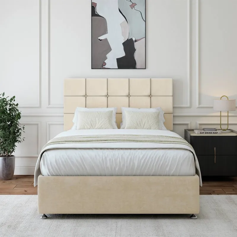 Bedmaster Unisex Luxury Velvet 4 Drawer Divan Base & Square Headboard in Natural Size: Double Natural Double female