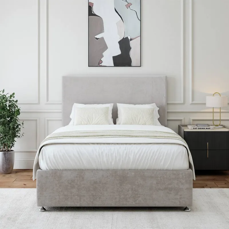 Bedmaster Unisex Luxury Velvet Divan Base & Plain Headboard in Light Grey Size: King Light Grey female