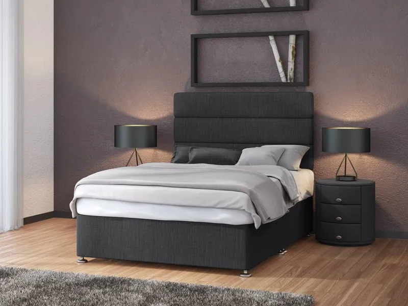 Bedmaster Unisex Neptune Spring Linen Divan Set in Charcoal Size: King Charcoal female