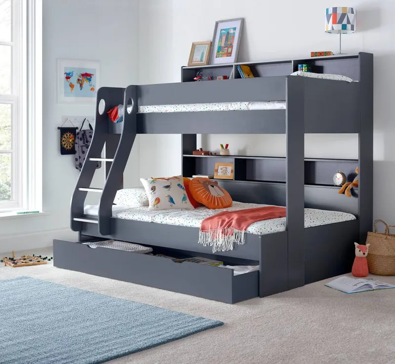 Bedmaster Unisex Oliver Triple Sleeper Storage Bunk Bed Without Drawer in Dark Grey Size: Small Double Dark Grey female