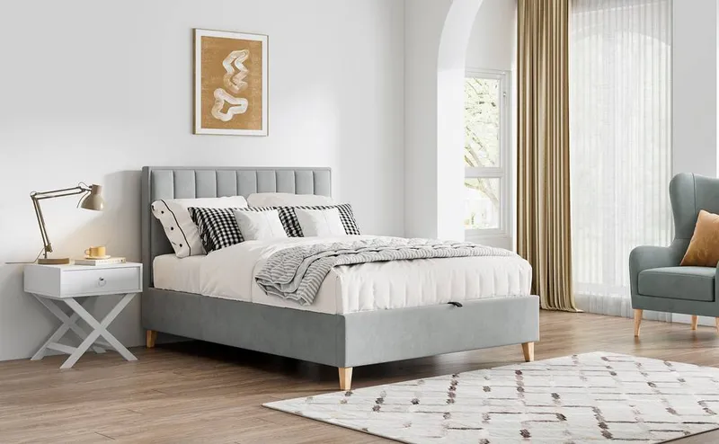Bedmaster Unisex Rhodes Velvet Ottoman Bed in Light Grey Size: Double Light Grey female