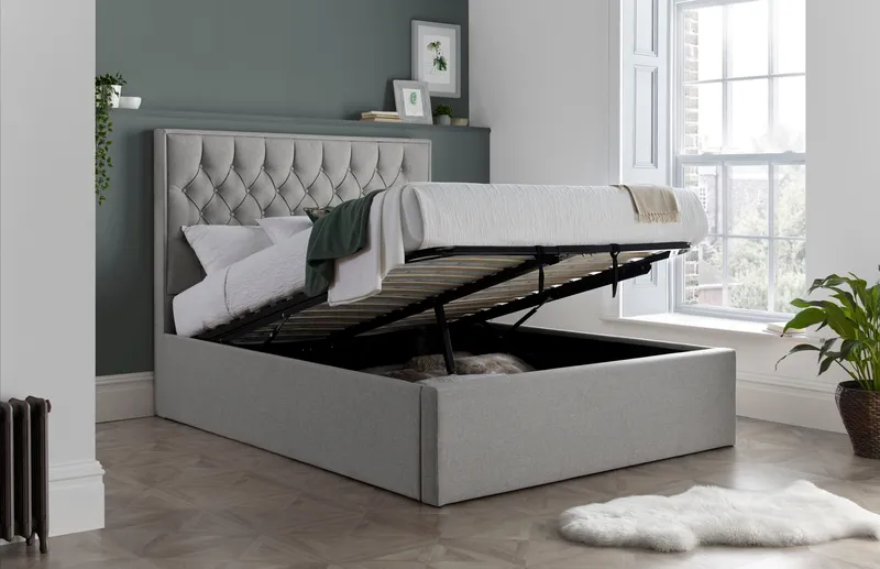 Bedmaster Wilson Fabric Ottoman Bed & Neptune Spring Mattress in Grey Size: King Grey King