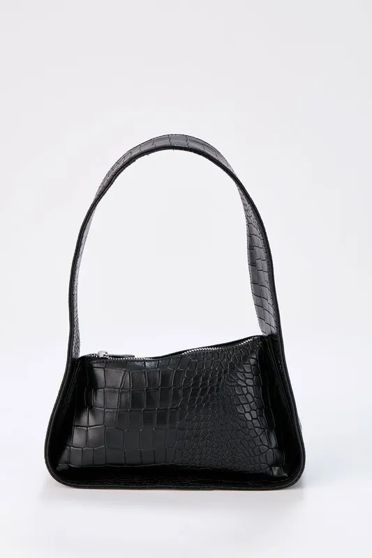Belissh Women's Asymmetric Croc Shoulder Bag in Black - Black