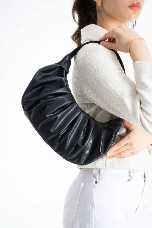 Belissh Women's Pleated Pu Leather Shoulder Bag in Black - Black