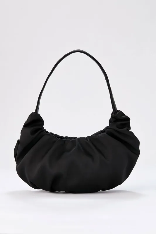 Belissh Women's Pleated Satin Shoulder Bag in Black Black One Size