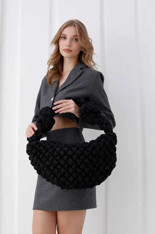 Belissh Women's Puffy Quilted Lightweight Large Shoulder Bag in Black - Black