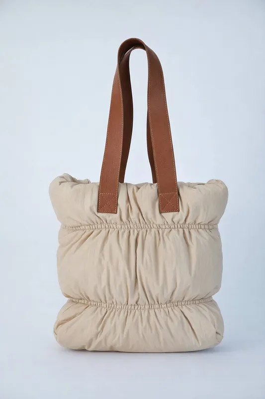 Belissh Women's Quilted Puffy Tote Bag in Beige - Beige