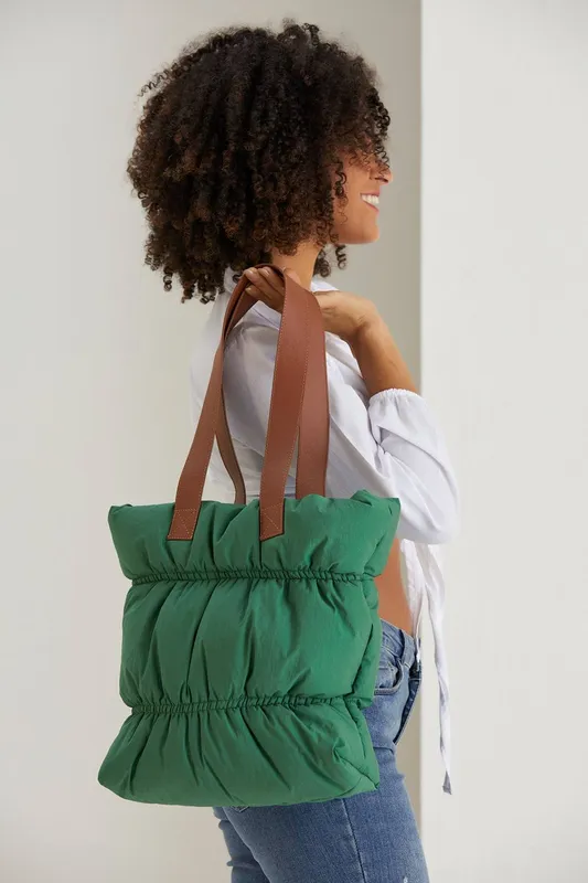 Belissh Women's Quilted Puffy Tote Bag in Light Green Light Green One Size
