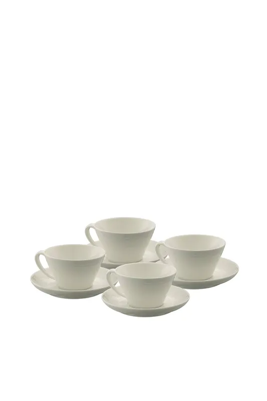 Belleek Living Unisex 'Ripple' Teacup & Saucer 4 Piece Set in White White female