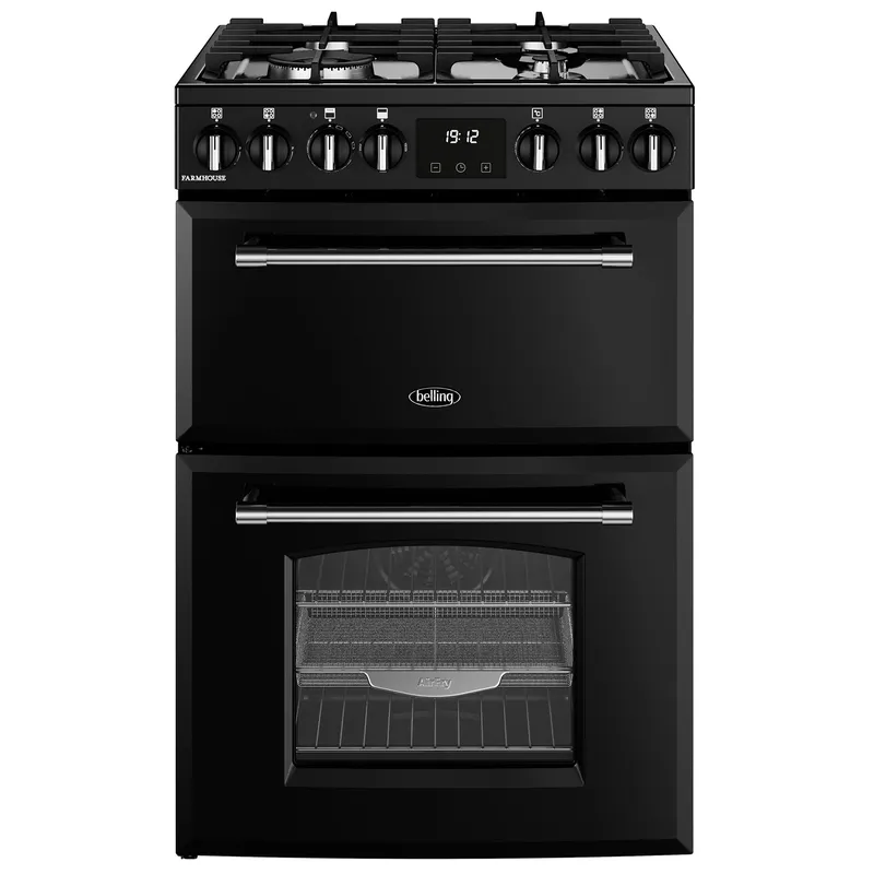 Belling 60cm wide Double Oven Dual Fuel Farmhouse 60DF Mini Range Cooker - Black - A Rated, Black