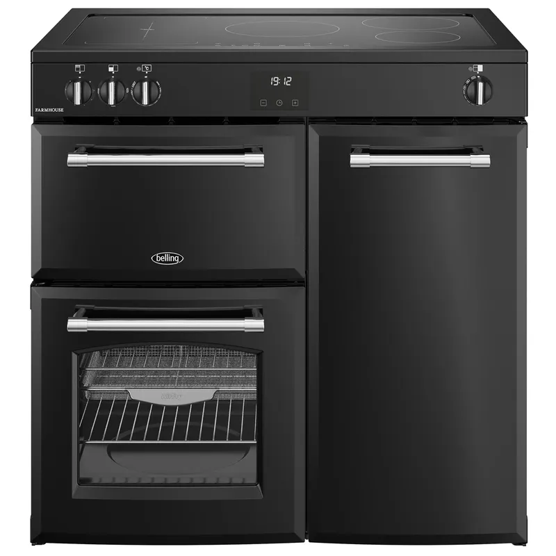 Belling Farmhouse 90Ei 90cm wide Electric Range Cooker with Induction Hob - Black - A/A Rated, Black