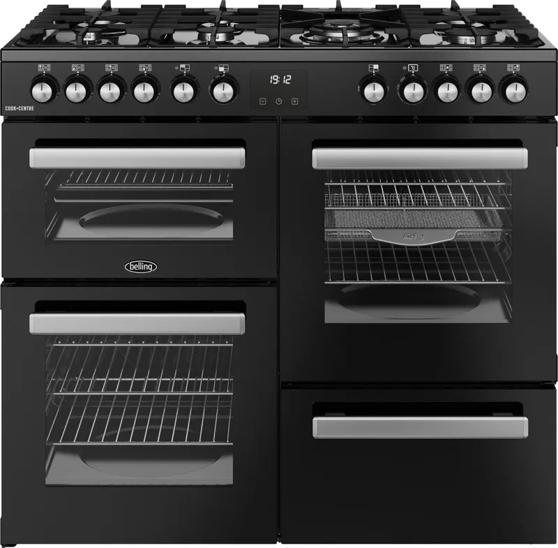 Belling Cookcentre 100DF 100cm wide Dual Fuel Range Cooker with Gas Hob - Black - A/A Rated, Black