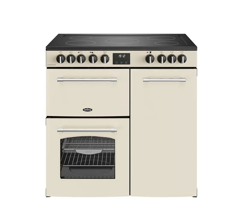 Belling Farmhouse 90E 90cm wide Electric Range Cooker with Ceramic Hob - Cream - A/A Rated, Cream
