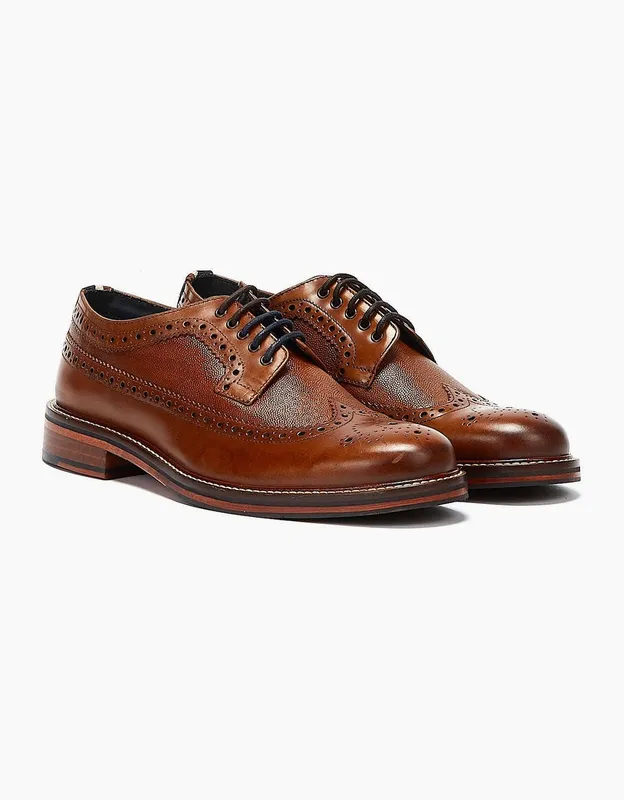 Men's Ben Sherman Archie Brogue Leather Men's Tan Lace-Up Shoes - Brown - Size: 7