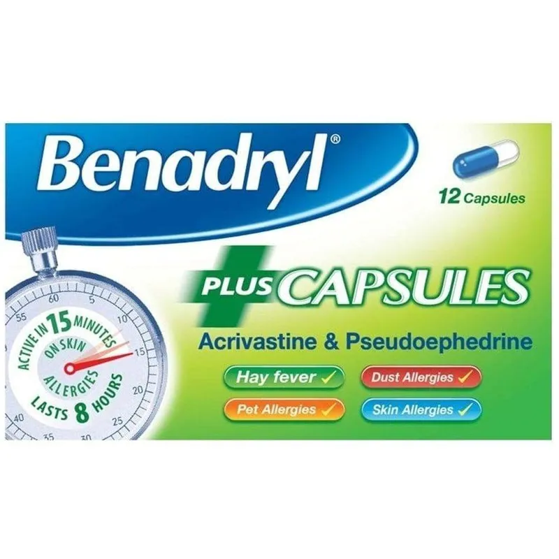 Benadryl Allergy Relief Plus Decongestant Capsules Pack of 12