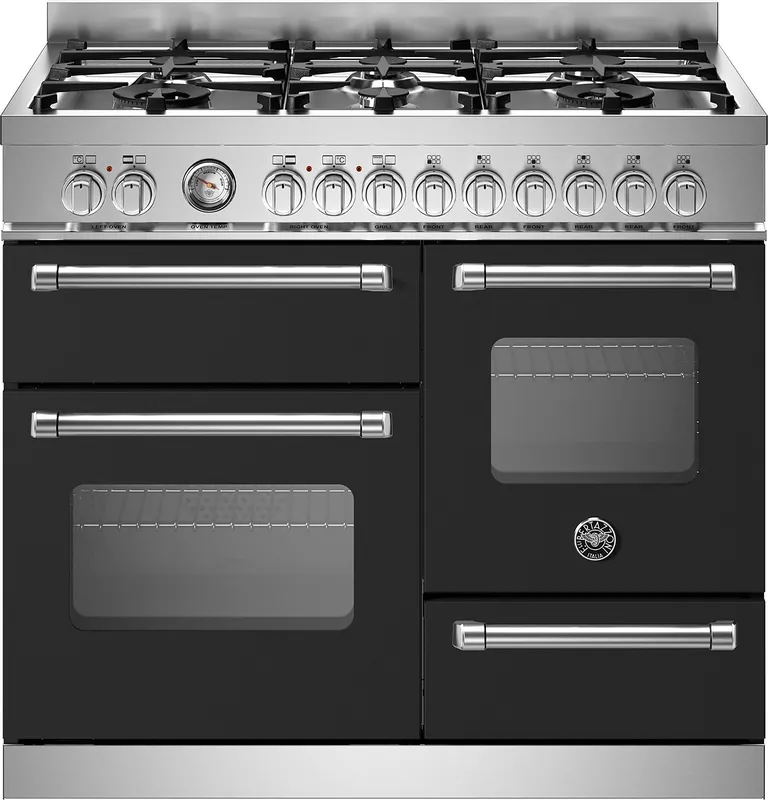 Bertazzoni Master Series MAS106L3ENEC 100cm wide Dual Fuel Range Cooker with Gas Hob - Nero - A/A Rated, Black