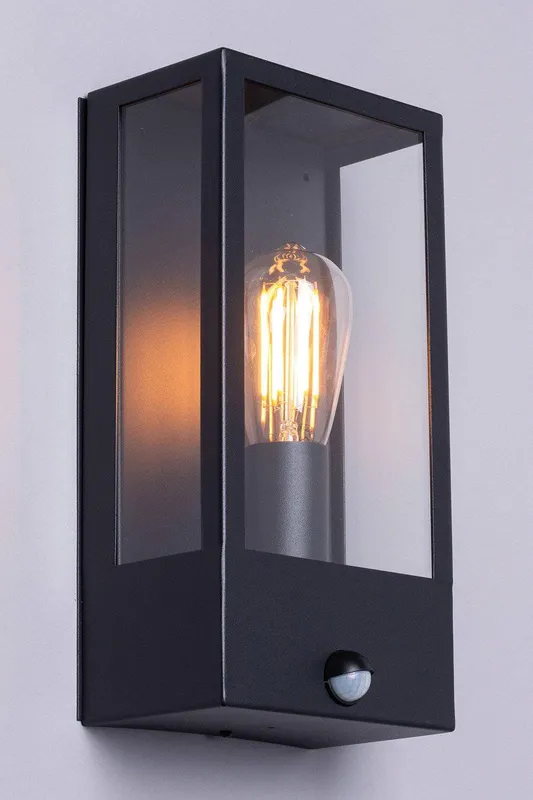 Bhs Lighting Wallace Outdoor Wall Light with Sensor in Black Black
