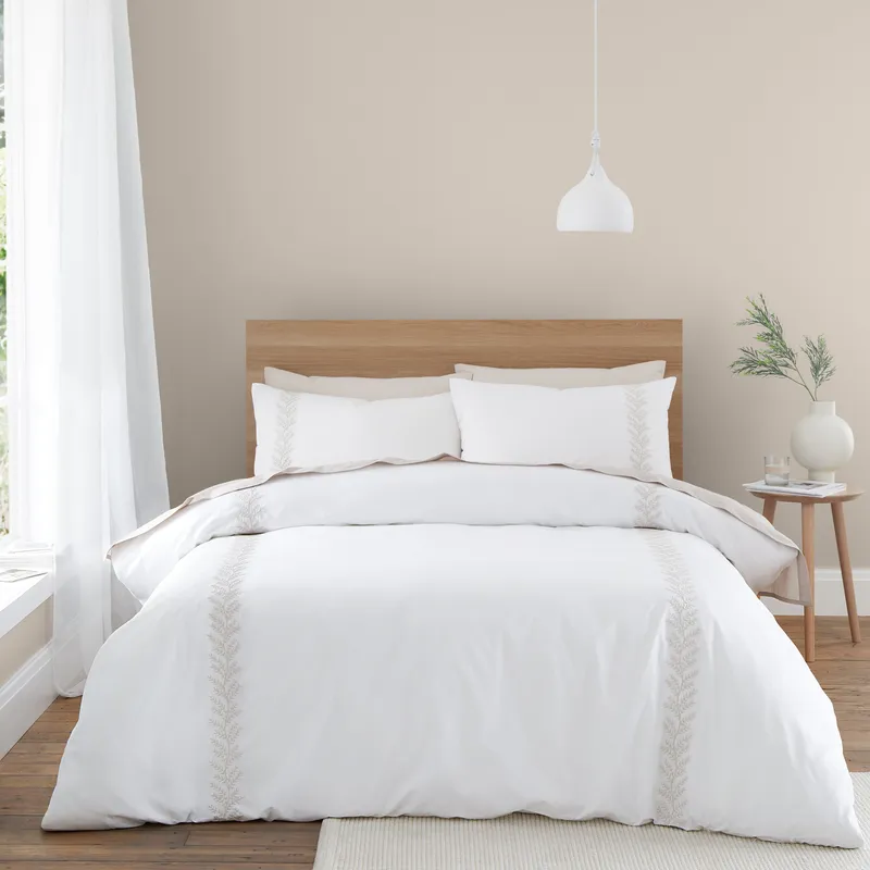 Bianca Cotton Embroidery Leaf Duvet Cover Set with Pillowcases With Pillowcase Beige Super King Duvet Cover + 2 Standard Pillowcases