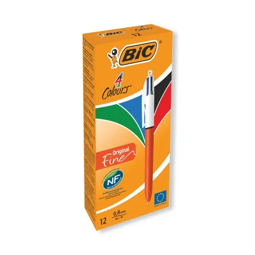 Bic 4 Colours Ballpoint Pen Orange Barrel Fine (Pack of 12) 982867
