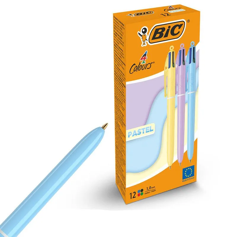 Bic 4 Colours Ballpoint Pen Pastel Barrel Medium (Pack of 12) 517320