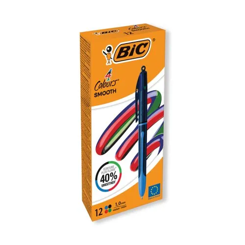 Bic 4 Colours Pro Ballpoint Pen Black Barrel Medium (Pack of 12)