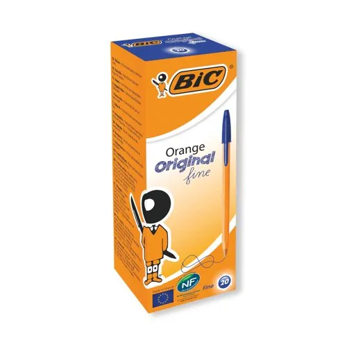 Bic Orange Ball Pen Fine 0.8mm Tip 0.3mm Line Blue Pack 20