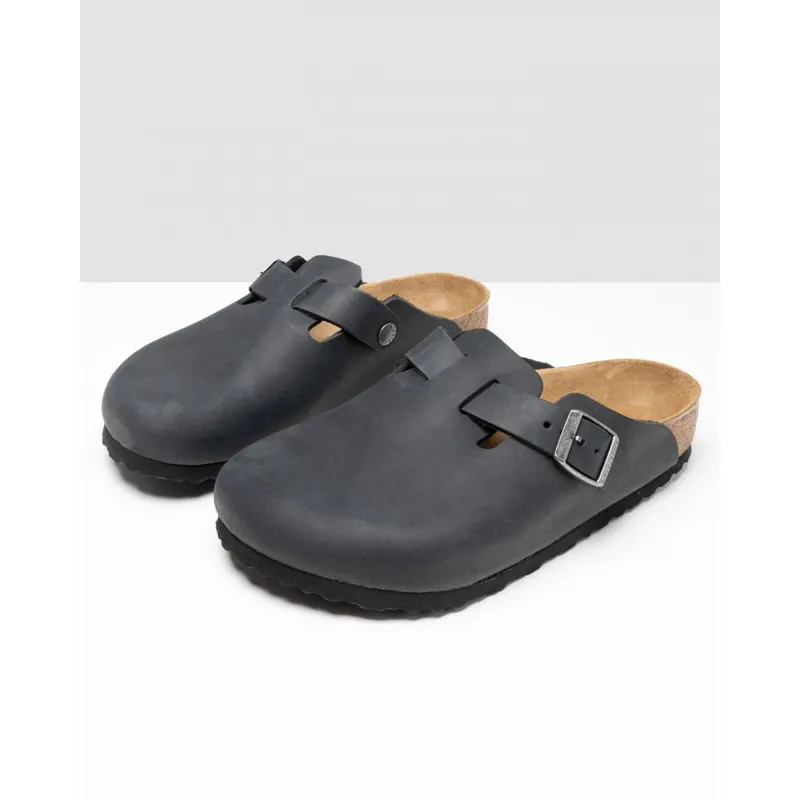 Men's Birkenstock Boston Oiled Leather Clog Black - Size: 8