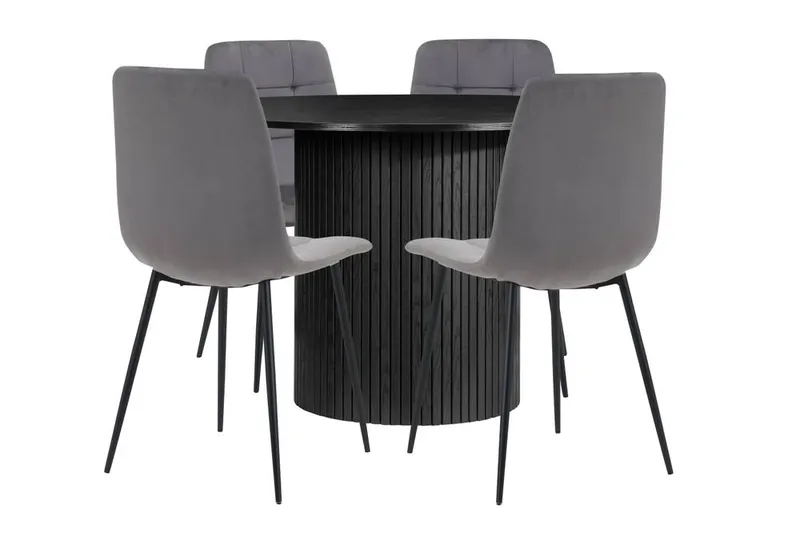 Birlea Axel Round Fluted Dining Table with 4 Chairs in Black Black