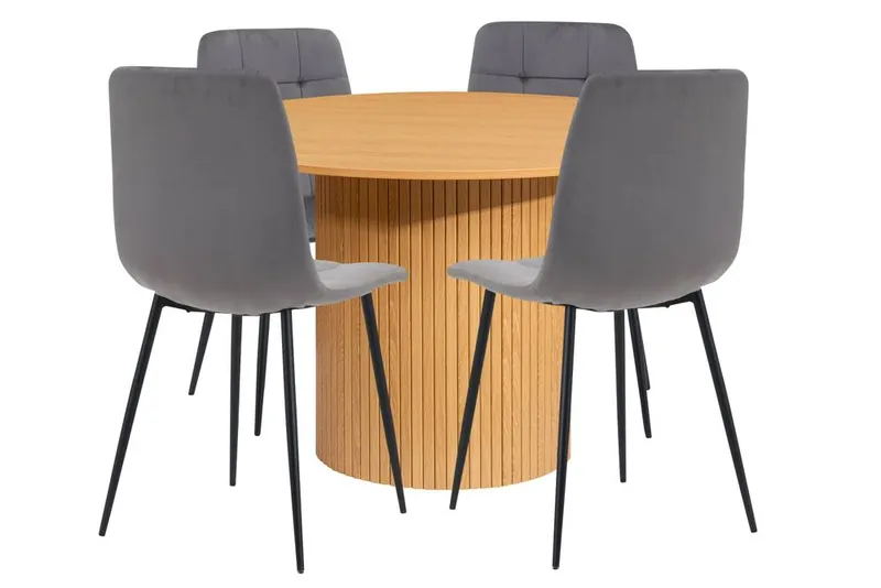 Birlea Axel Round Fluted Dining Table with 4 Chairs in Brown Brown